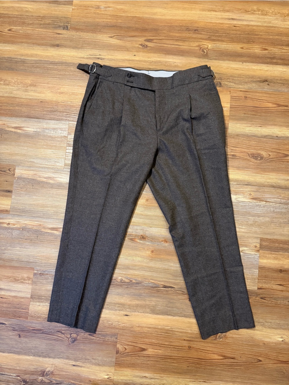 Men's Tailored Pini Parma Dress Pants in Dark Brown - Adjustable Side Tabs
